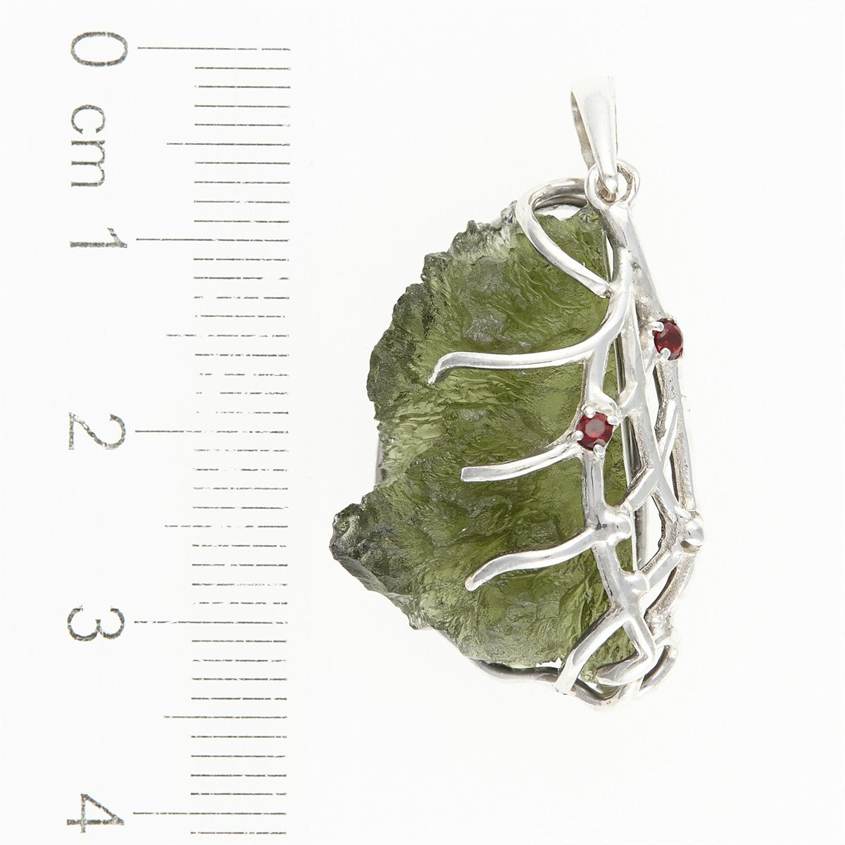 Silver pendant with a moldavite und garnet 26-221