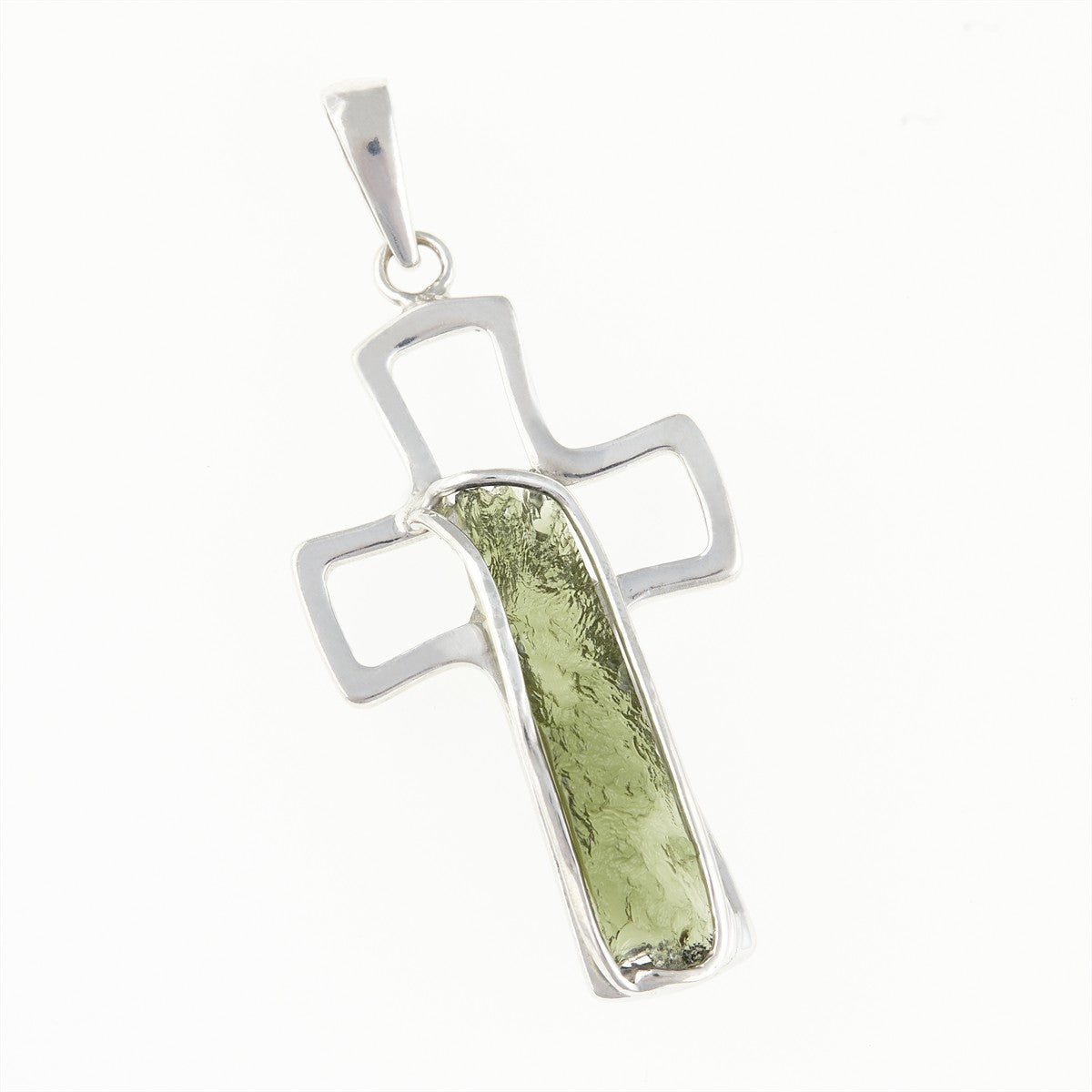Silver pendant with a moldavite - cross - 26-231