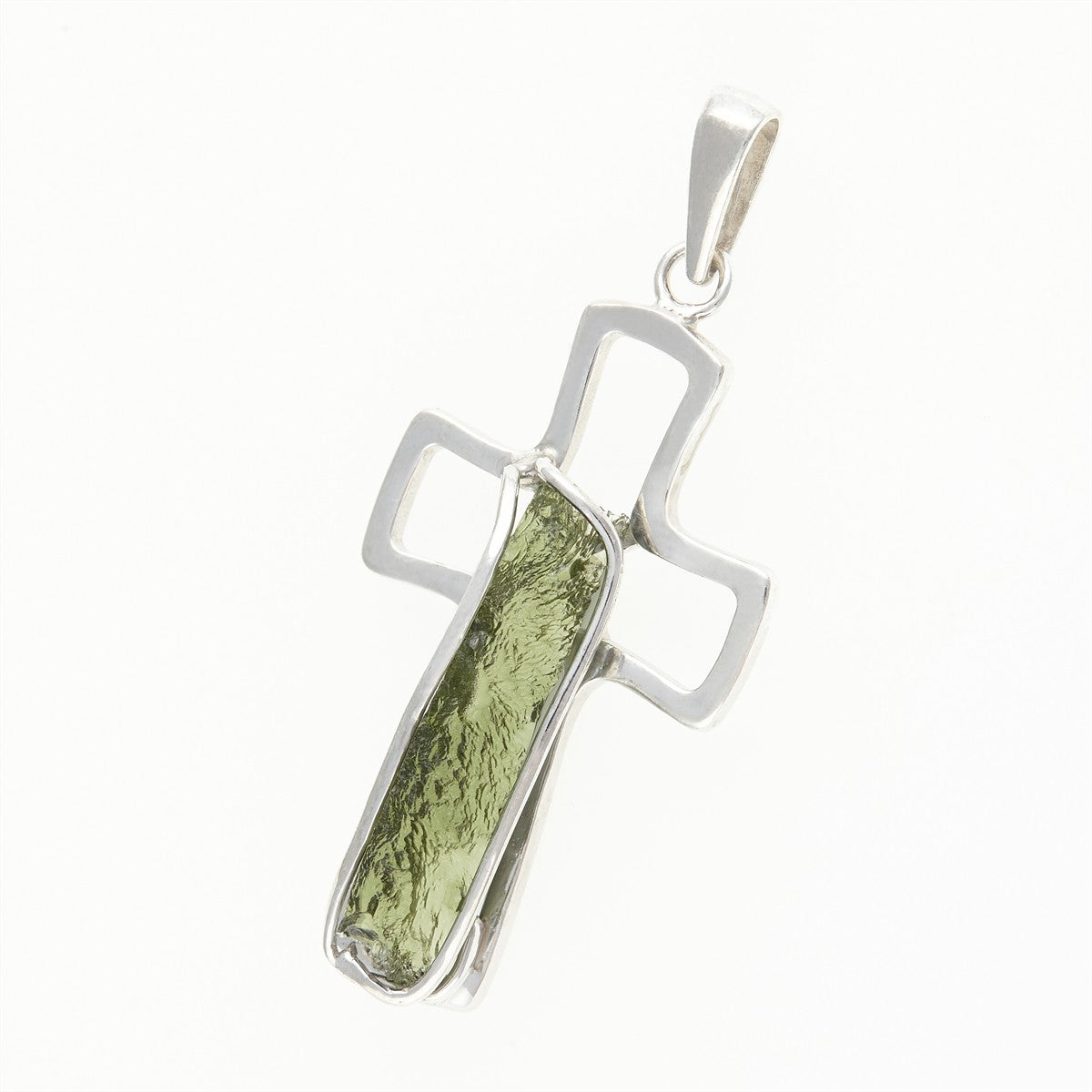Silver pendant with a moldavite - cross - 26-231