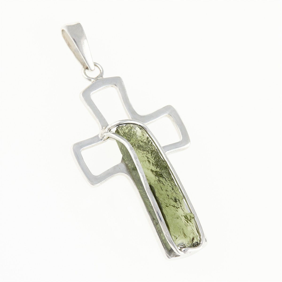 Silver pendant with a moldavite - cross - 26-231