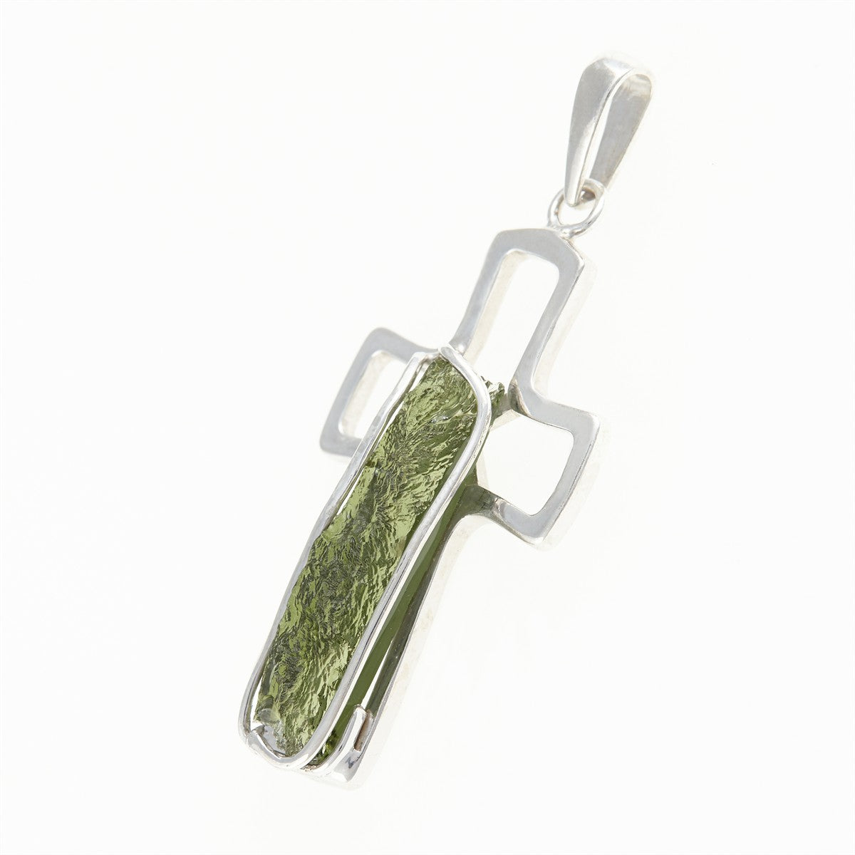 Silver pendant with a moldavite - cross - 26-231