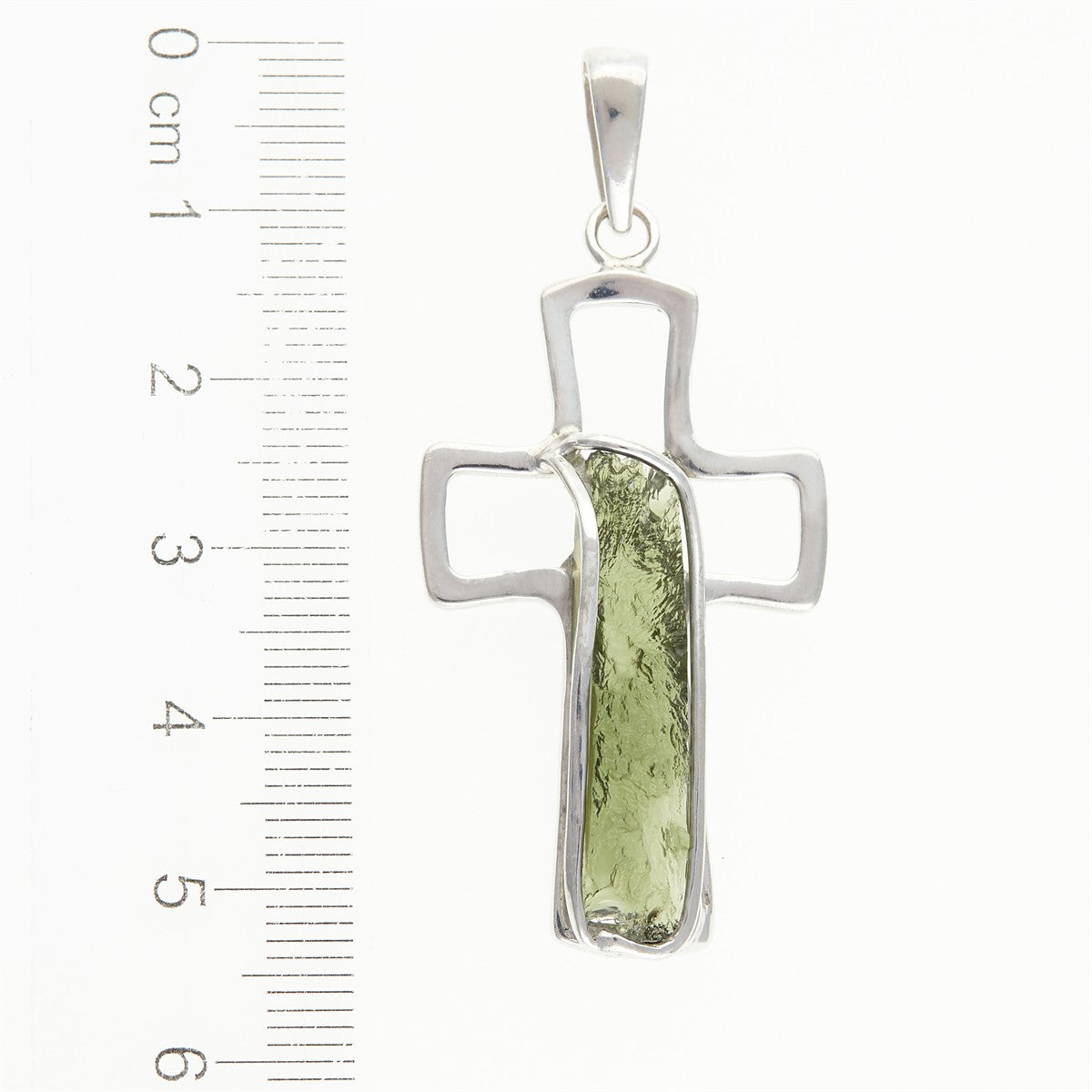 Silver pendant with a moldavite - cross - 26-231