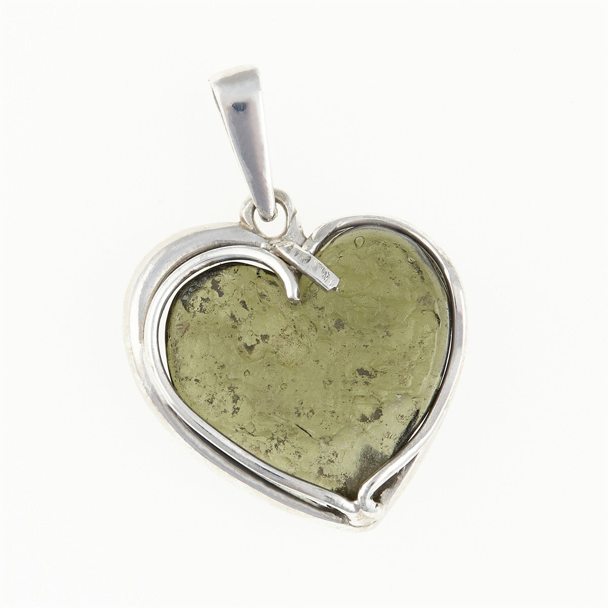 Silver pendant with moldavite - heart 26-254