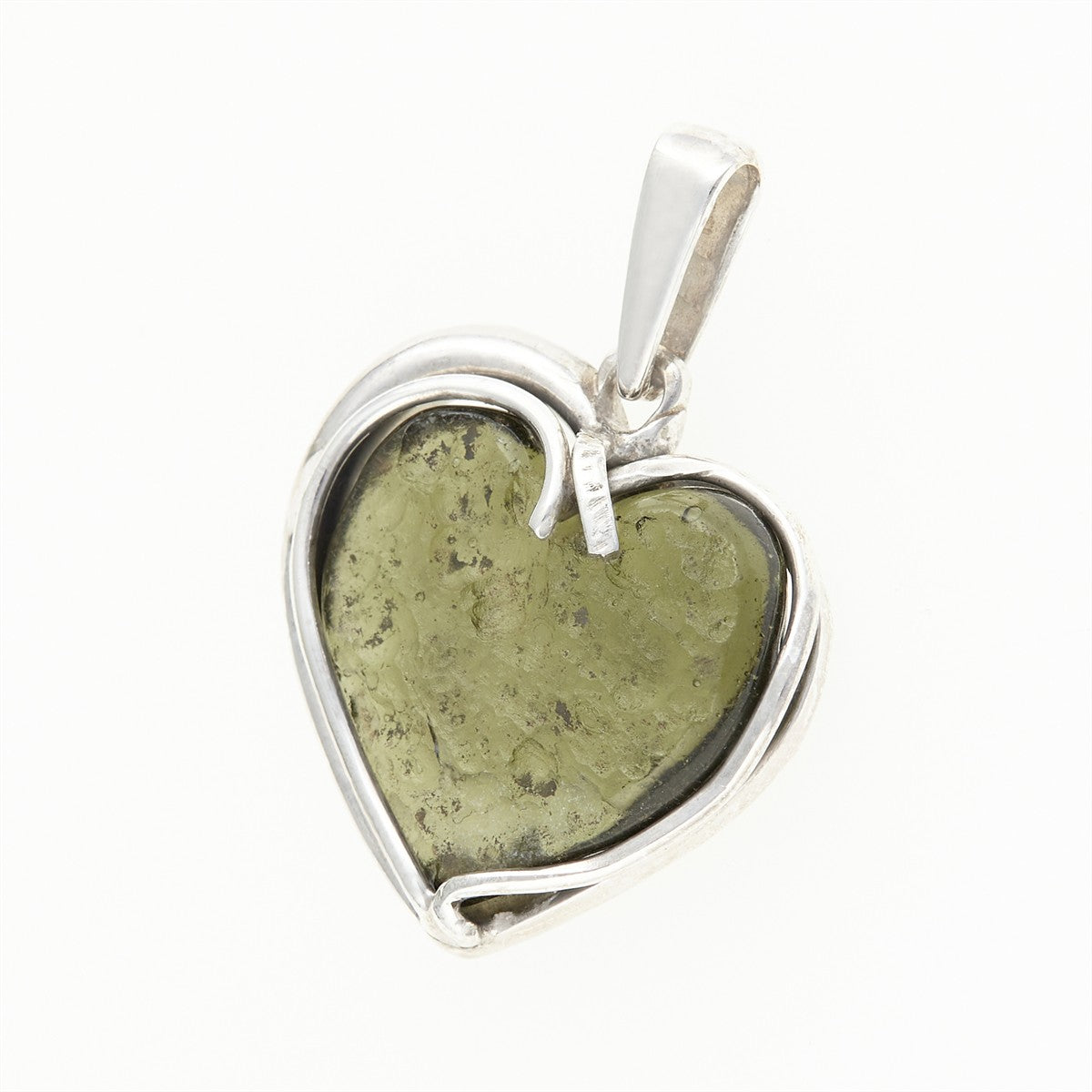Silver pendant with moldavite - heart 26-254