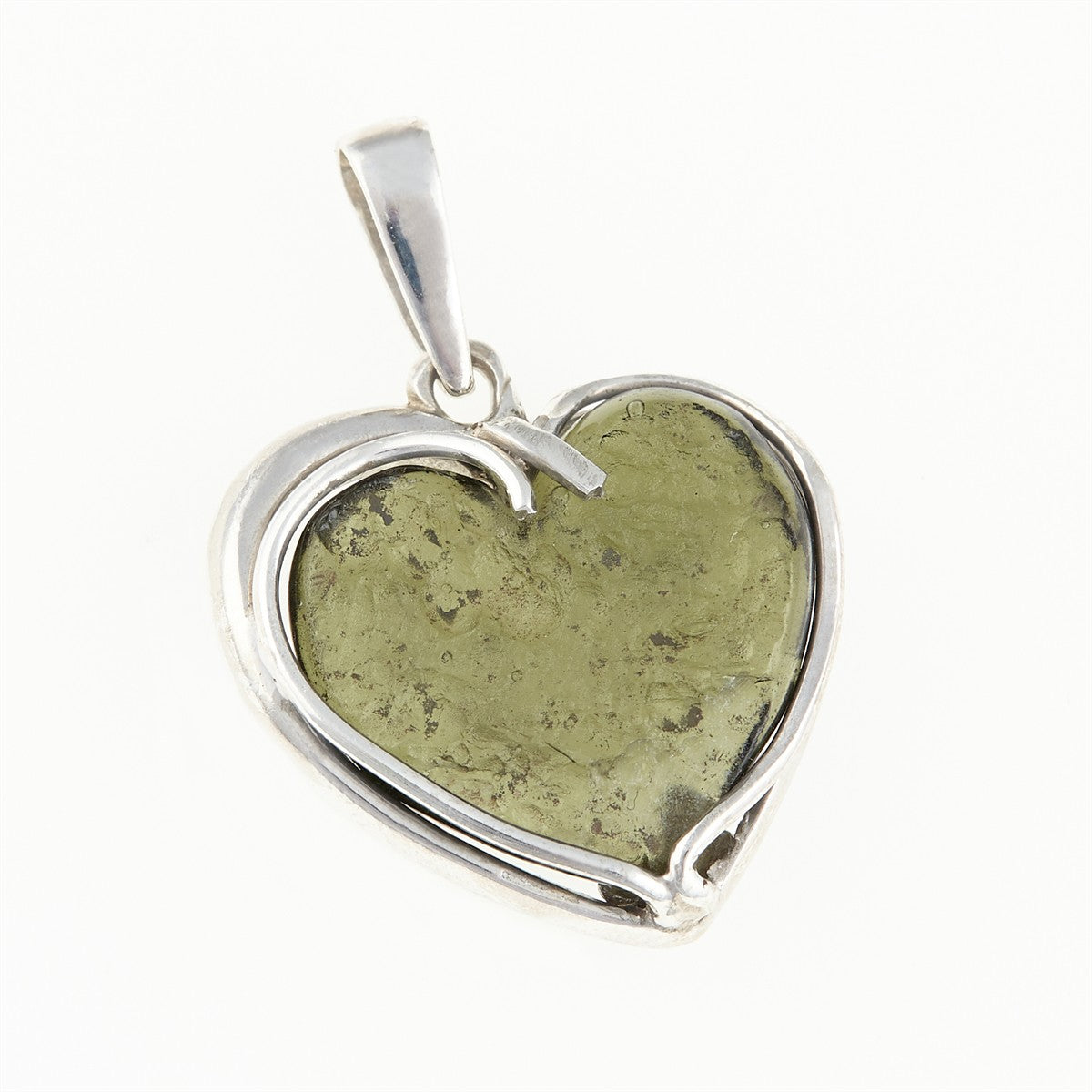 Silver pendant with moldavite - heart 26-254