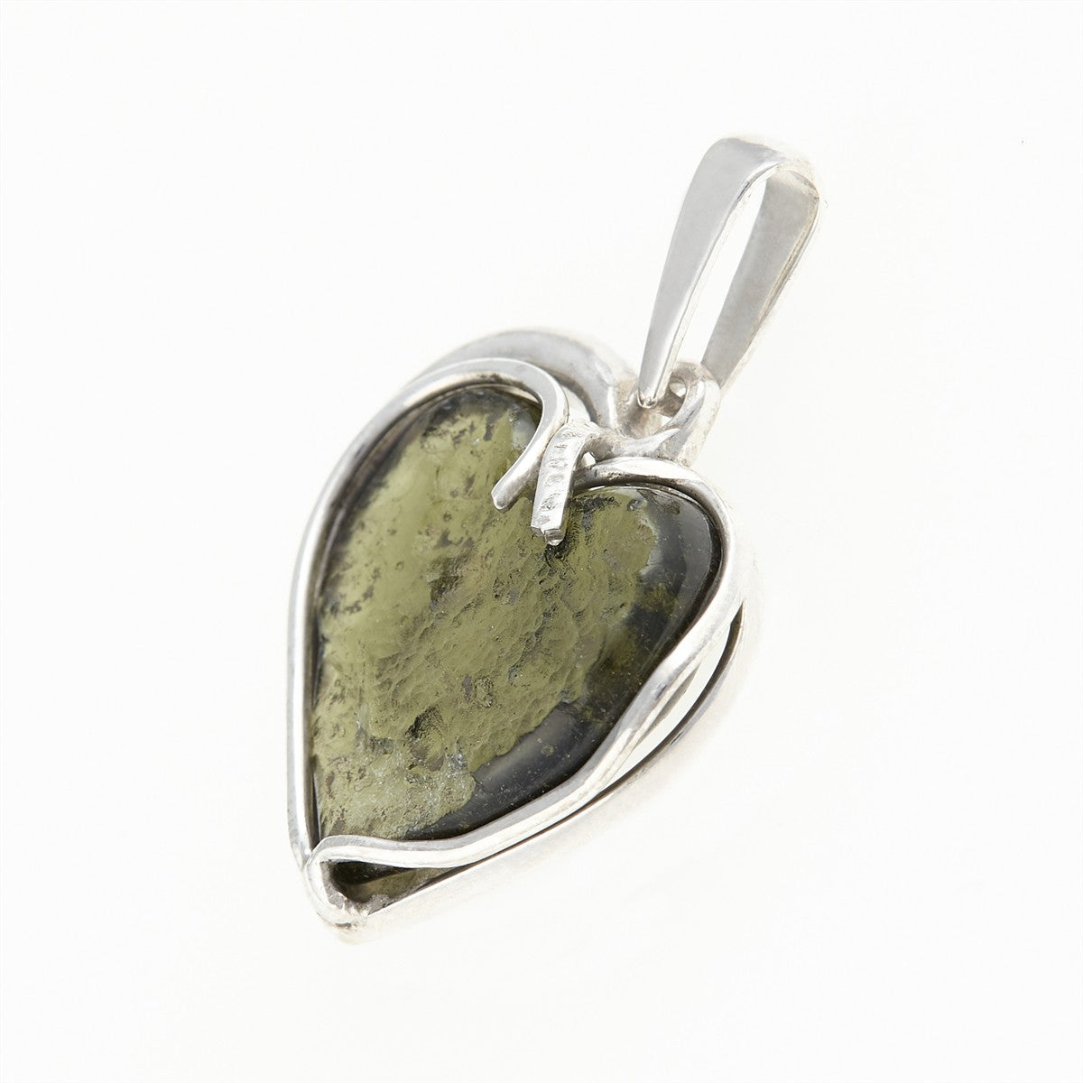 Silver pendant with moldavite - heart 26-254