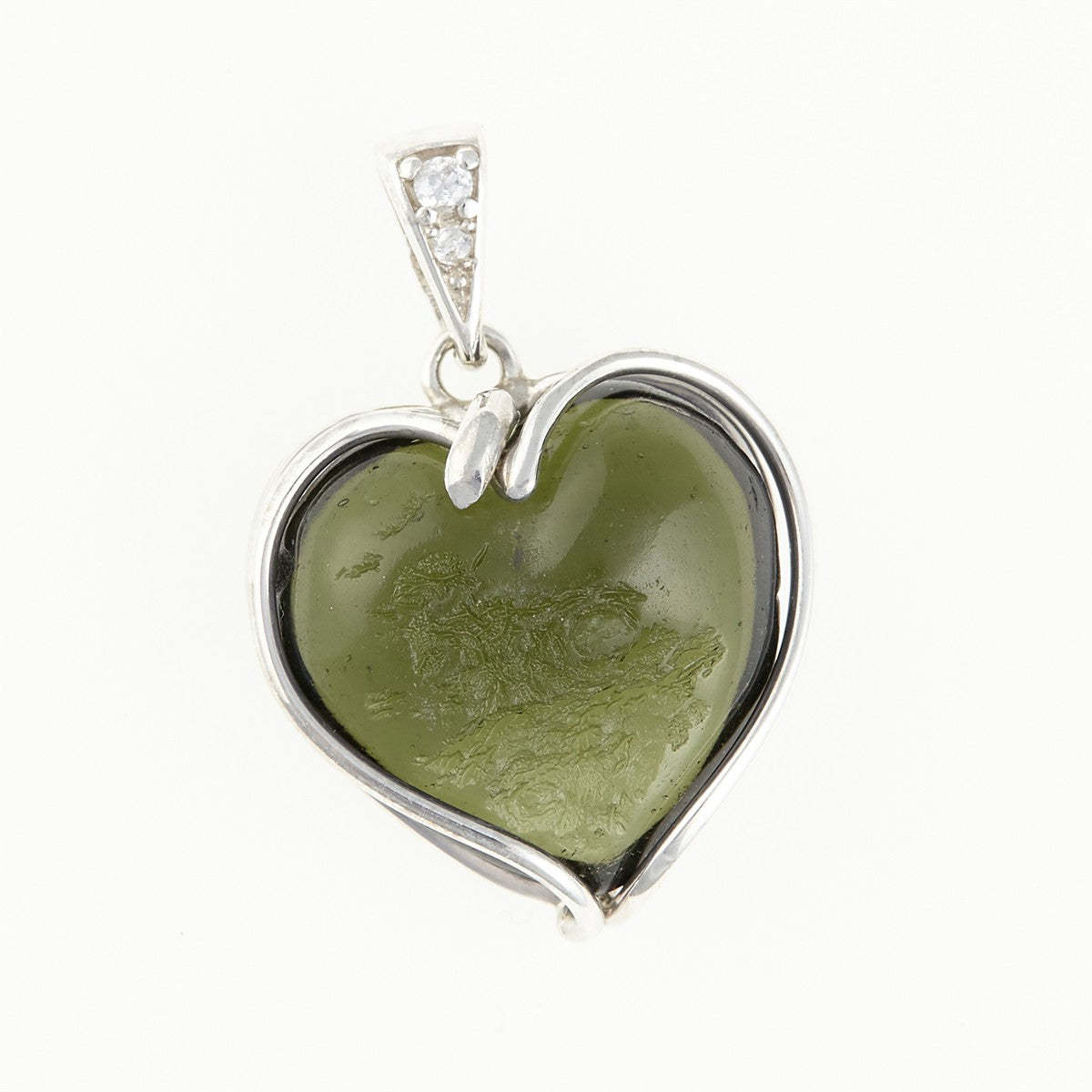 Silver pendant with moldavite and zirconia 26-255