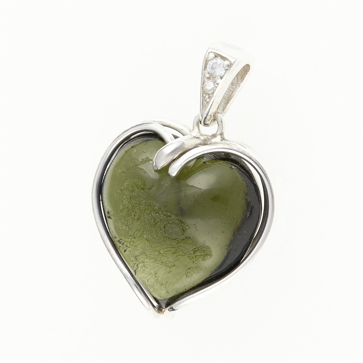 Silver pendant with moldavite and zirconia 26-255