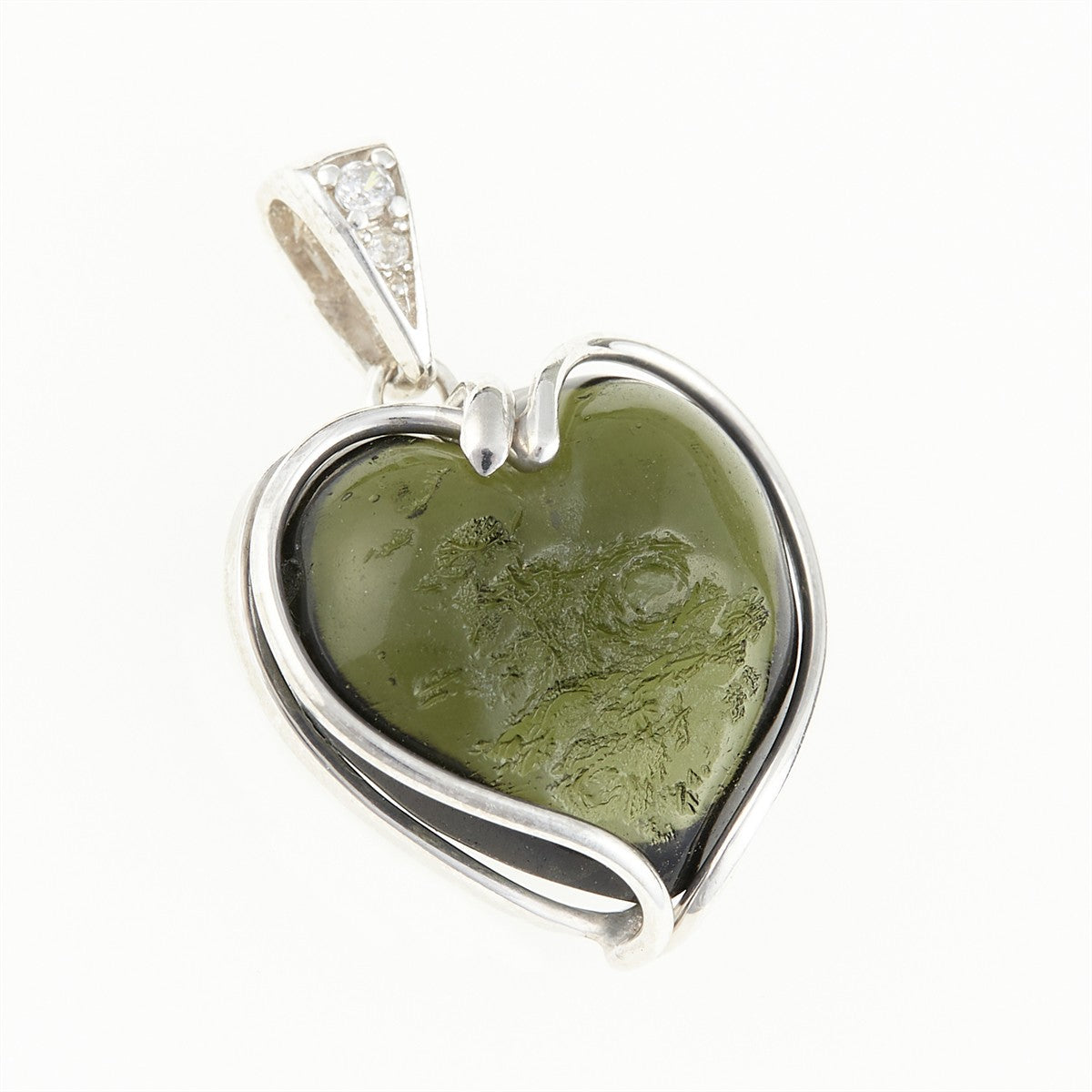 Silver pendant with moldavite and zirconia 26-255