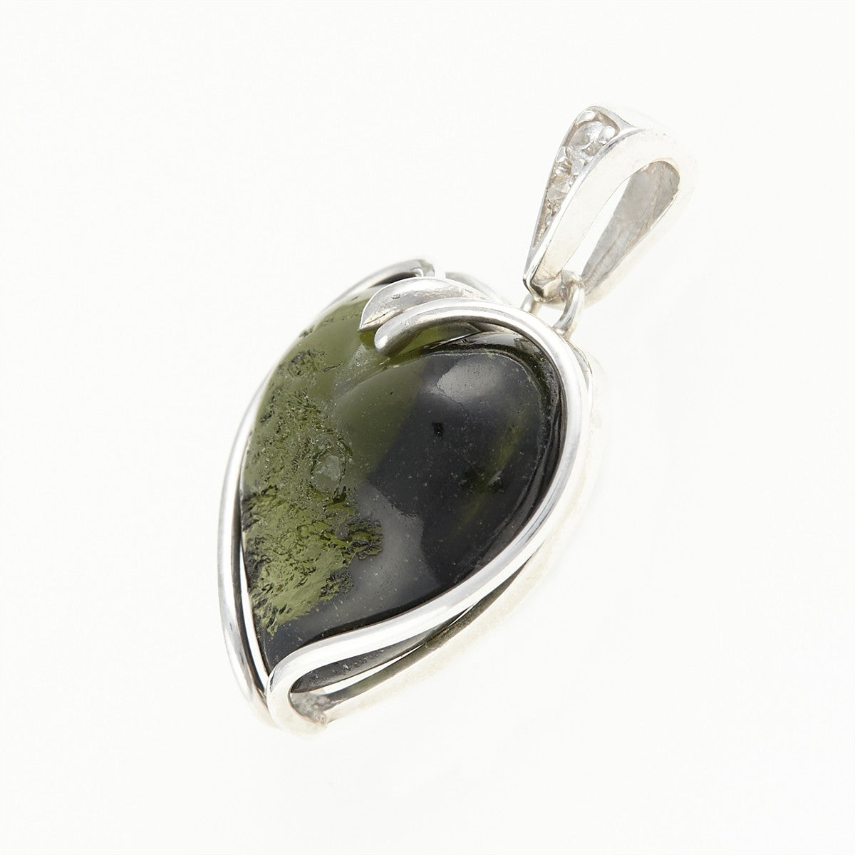 Silver pendant with moldavite and zirconia 26-255