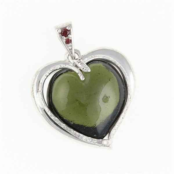 Ciondolo in argento con moldavite e granati 26-256