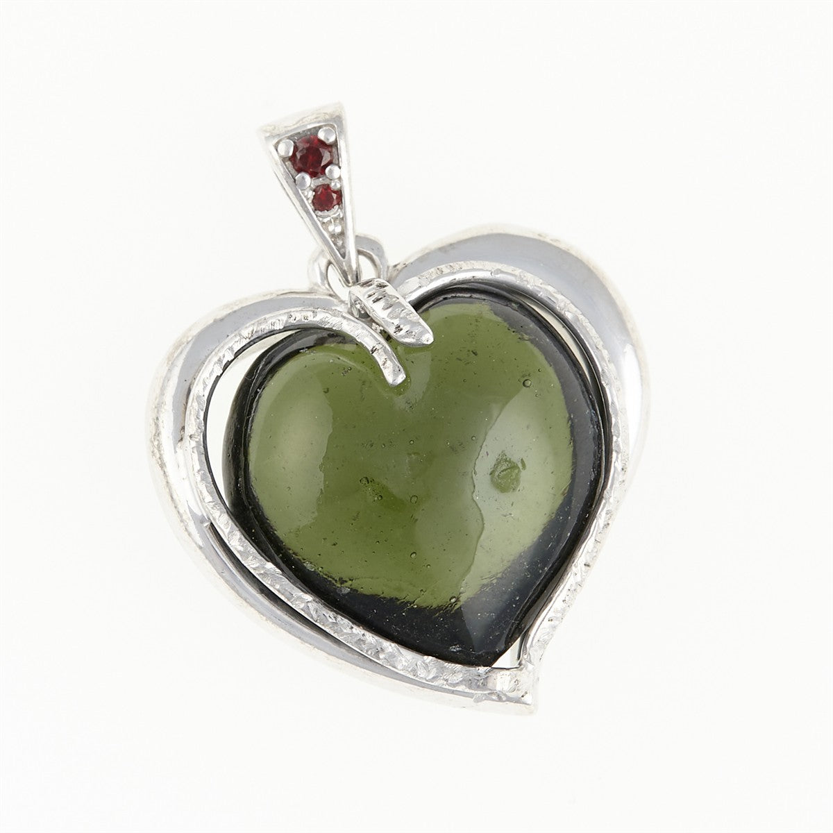 Silver pendant with moldavite and garnets 26-256