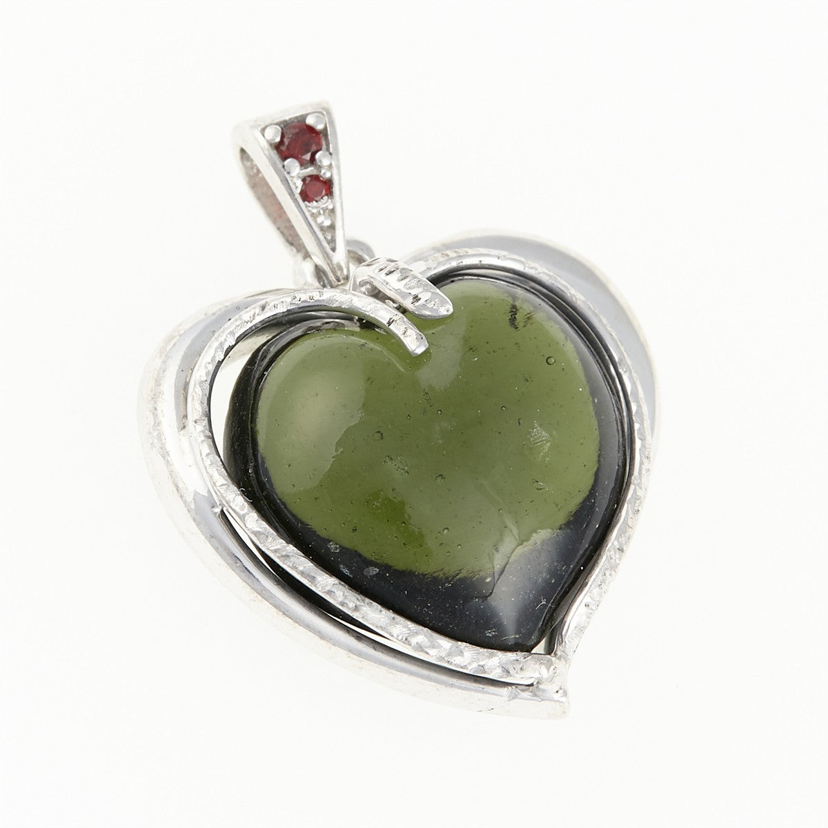 Silver pendant with moldavite and garnets 26-256