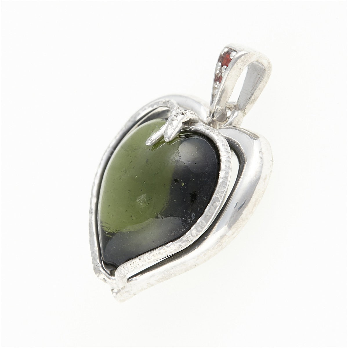 Silver pendant with moldavite and garnets 26-256