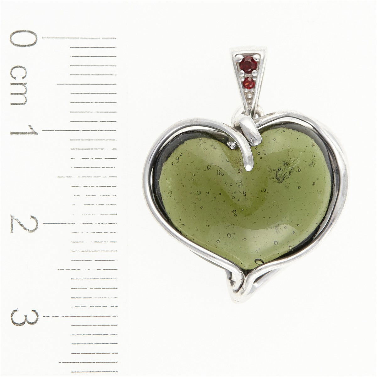 Silver pendant with moldavite and garnets - heart 26-257