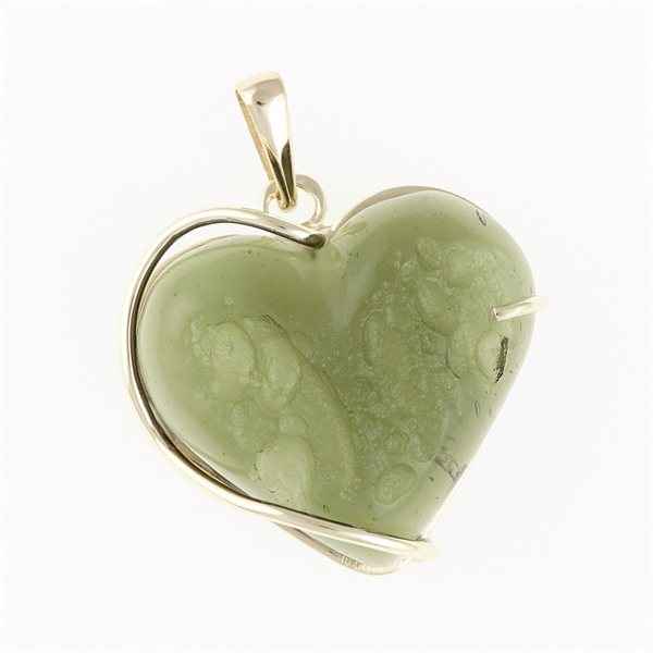 Ciondolo in oro con moldavite - cuore 26-266