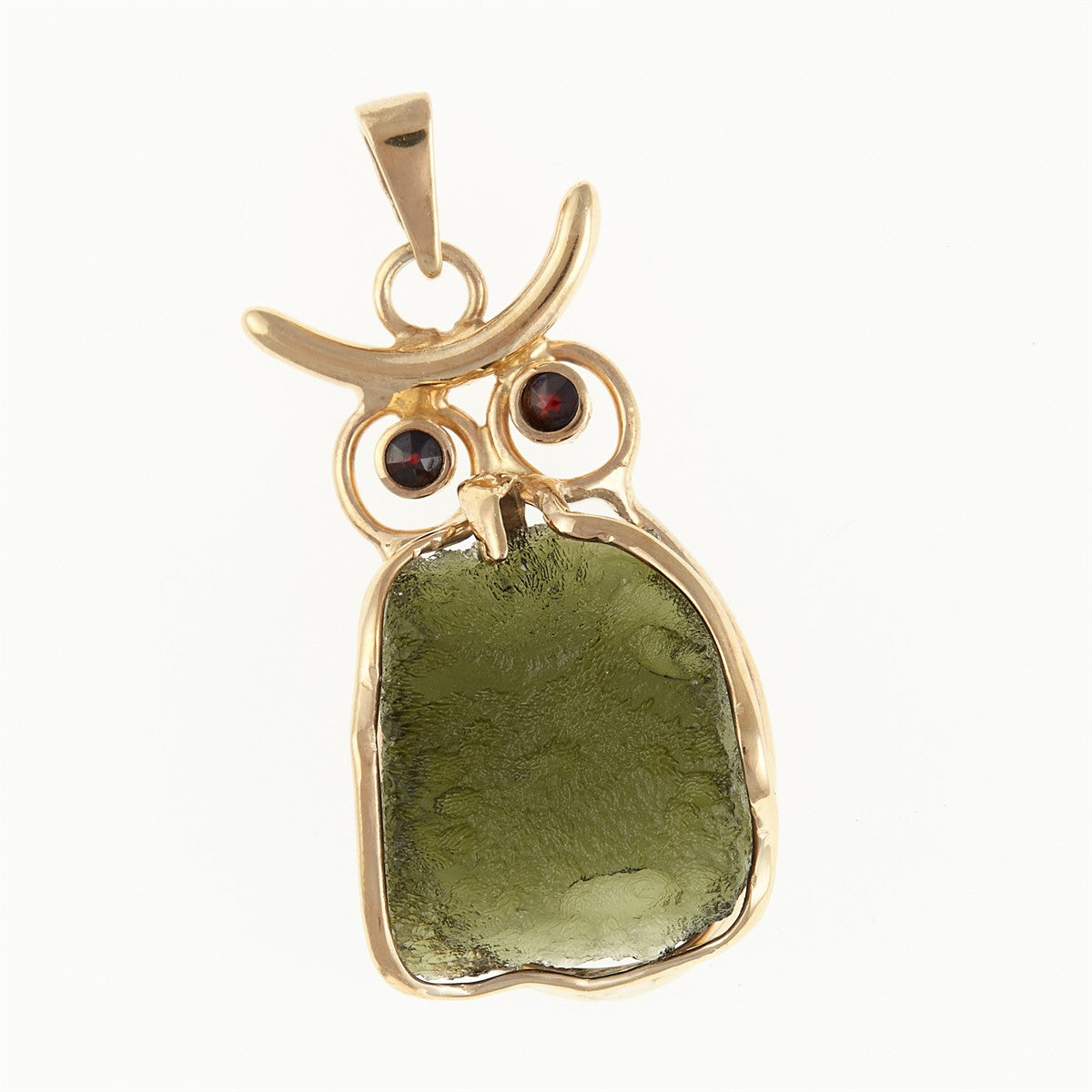 Gilded pendant with a moldavite and garnets - owl MS26-293