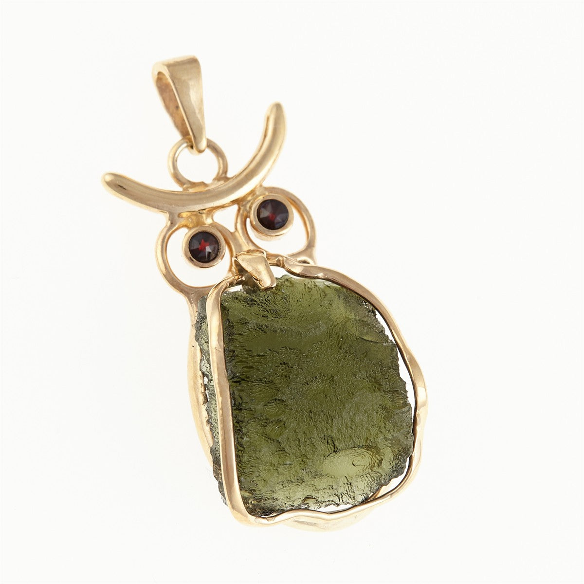 Gilded pendant with a moldavite and garnets - owl MS26-293
