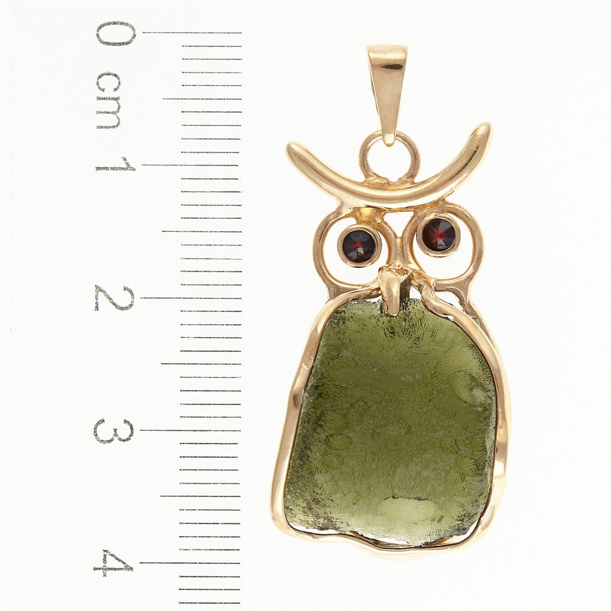 Gilded pendant with a moldavite and garnets - owl MS26-293