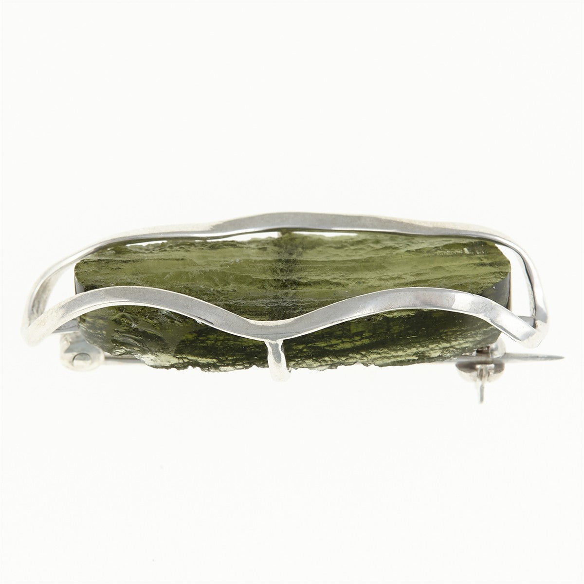 Silver brooch with moldavite MS26-302