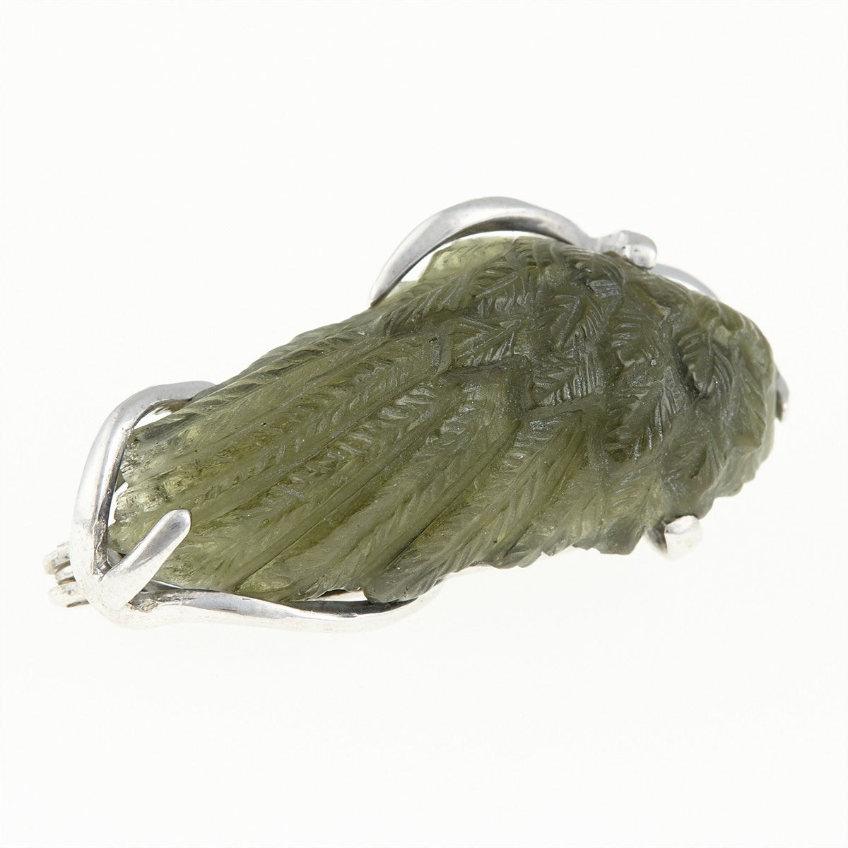 Silver brooch with moldavite - wing MS26-303