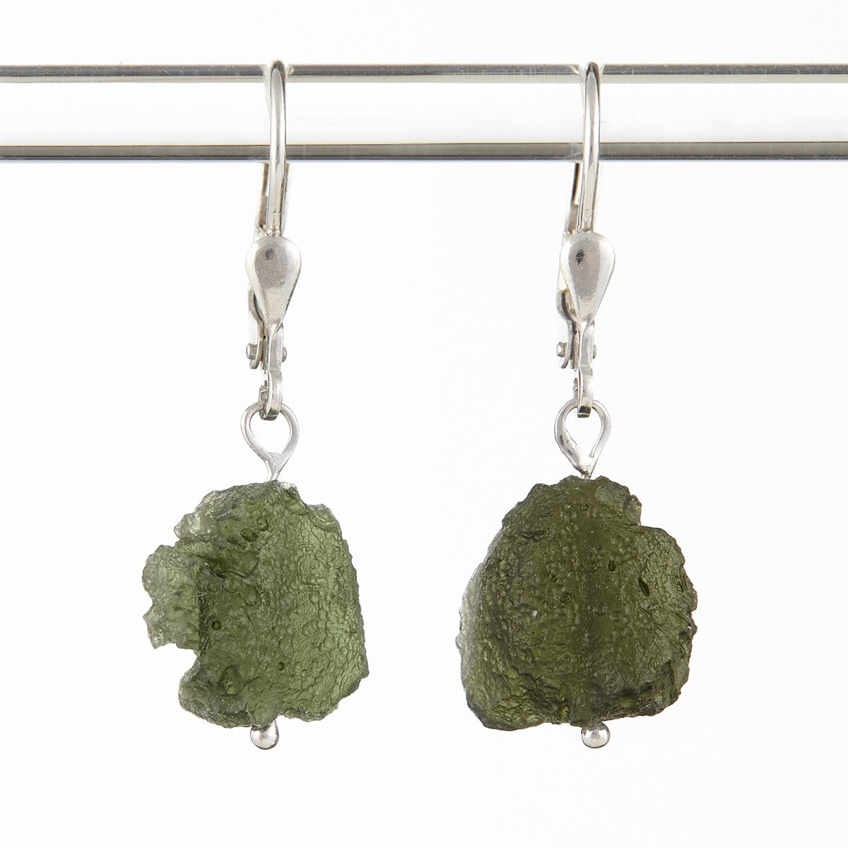 Silver earrings with natural moldavites 26-304