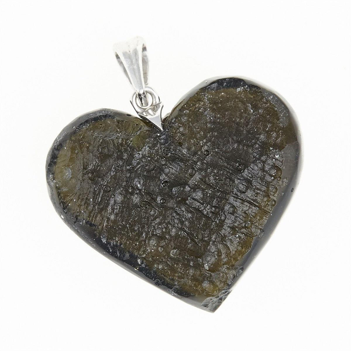 Silver pendant with a moldavite - heart - 26-331