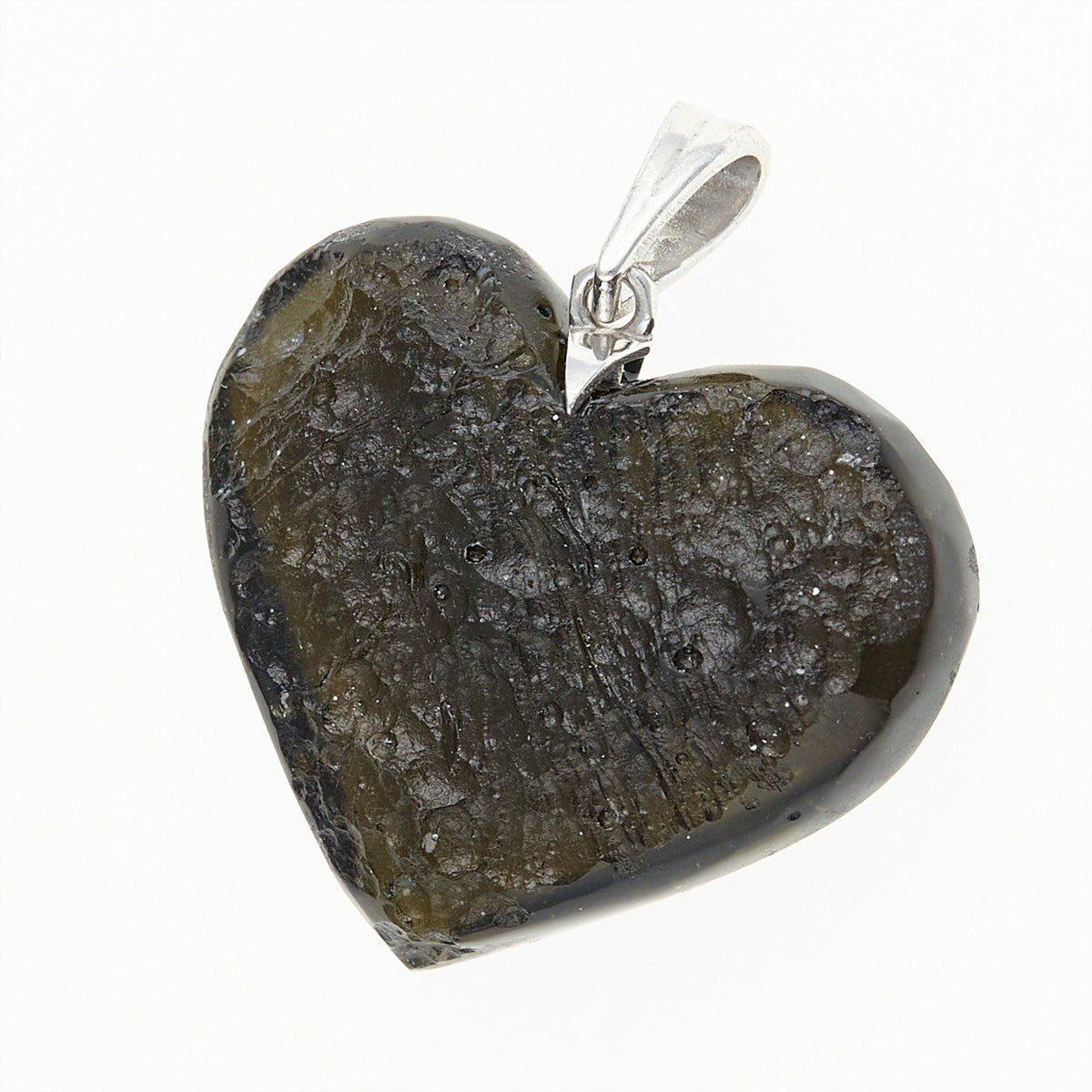 Silver pendant with a moldavite - heart - 26-331