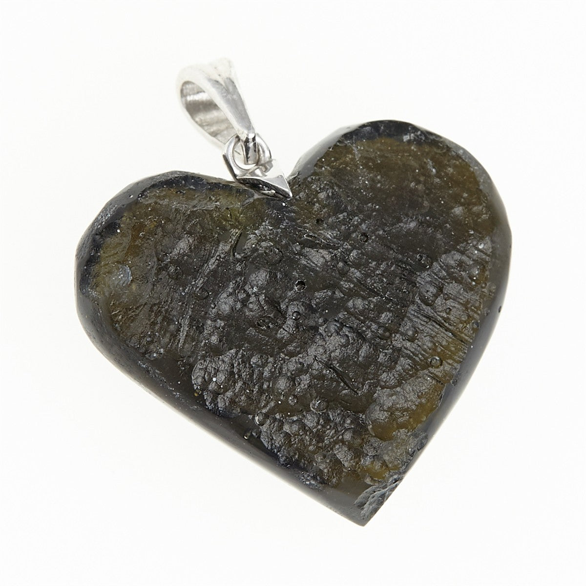 Silver pendant with a moldavite - heart - 26-331