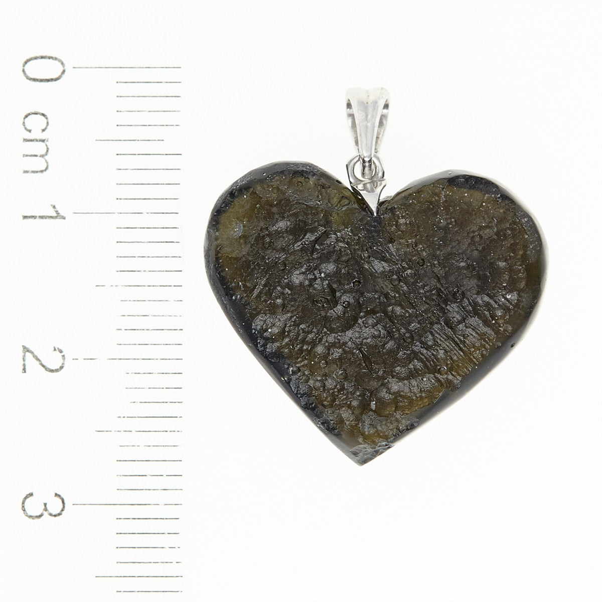 Silver pendant with a moldavite - heart - 26-331
