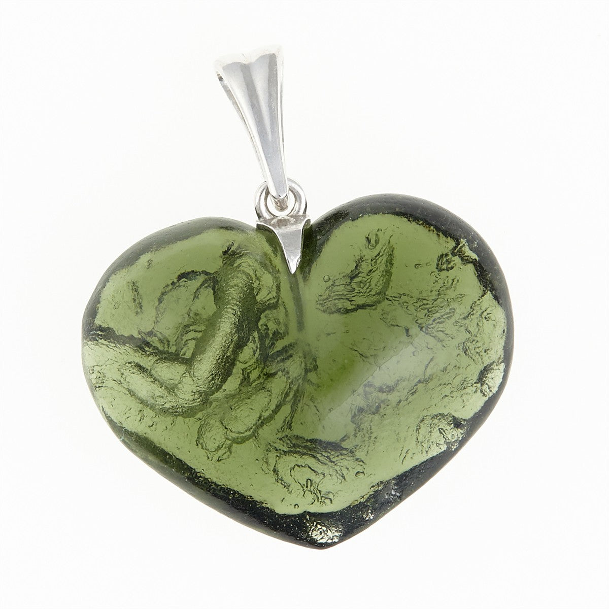 Silver pendant with a moldavite - heart - 26-333