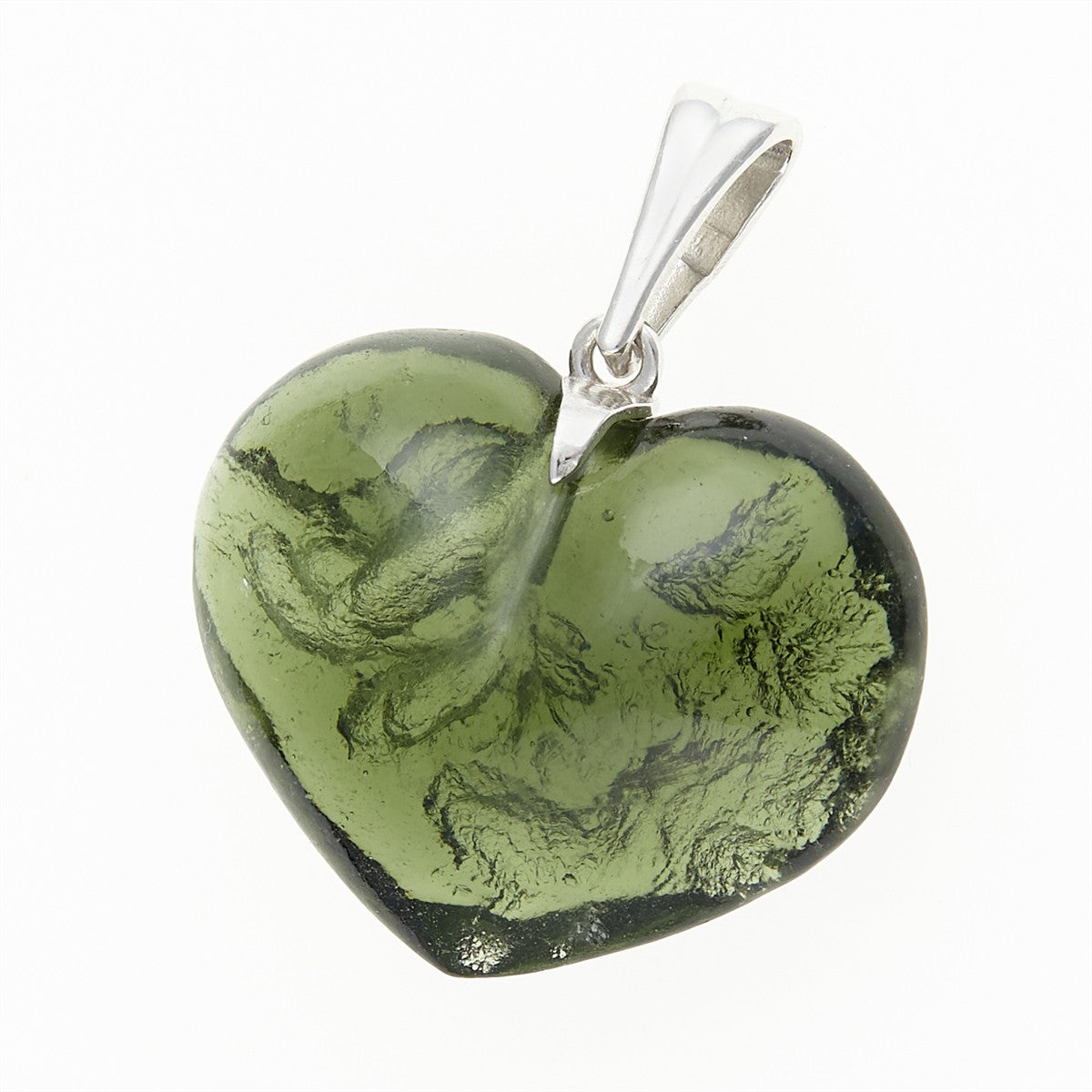 Silver pendant with a moldavite - heart - 26-333