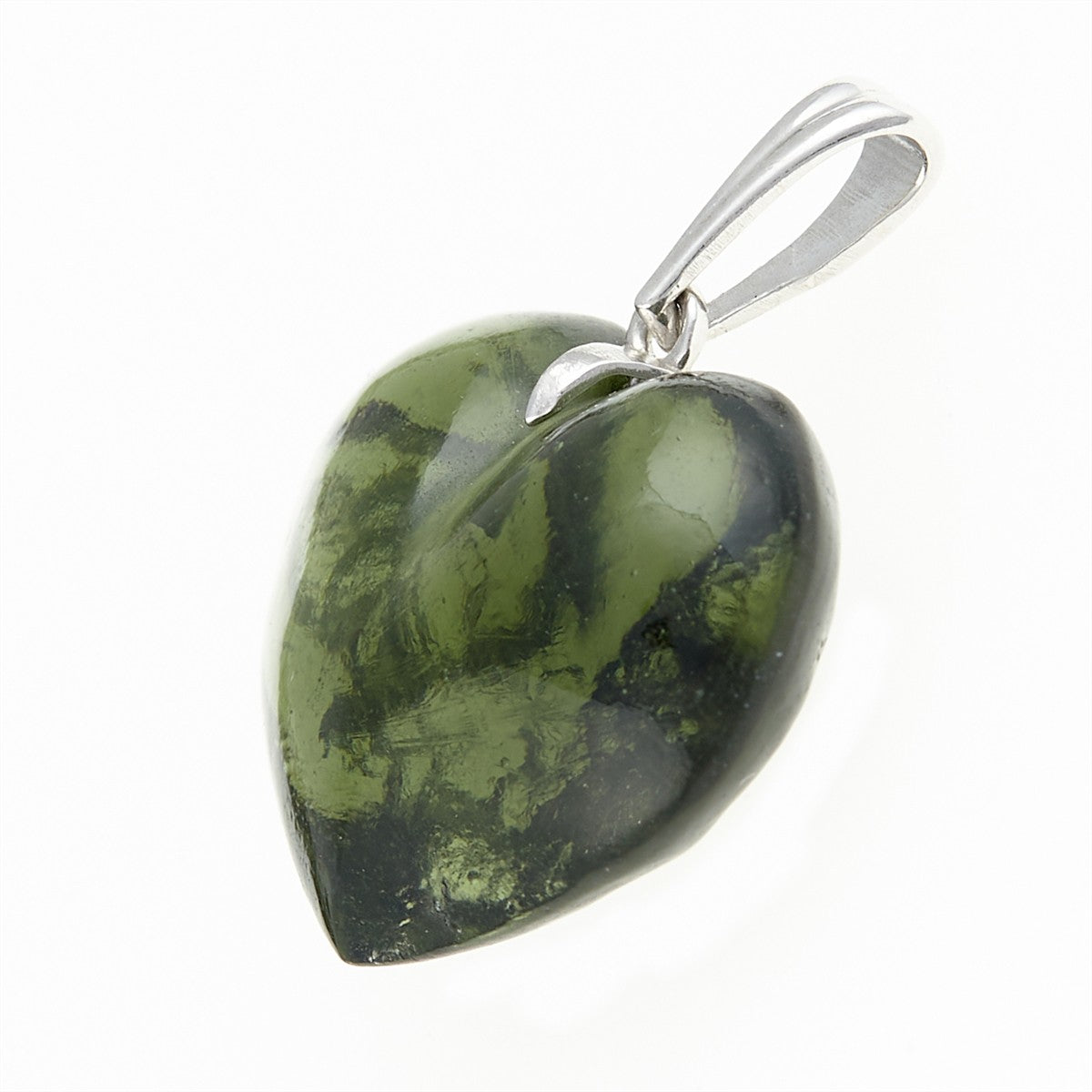 Silver pendant with a moldavite - heart - 26-333