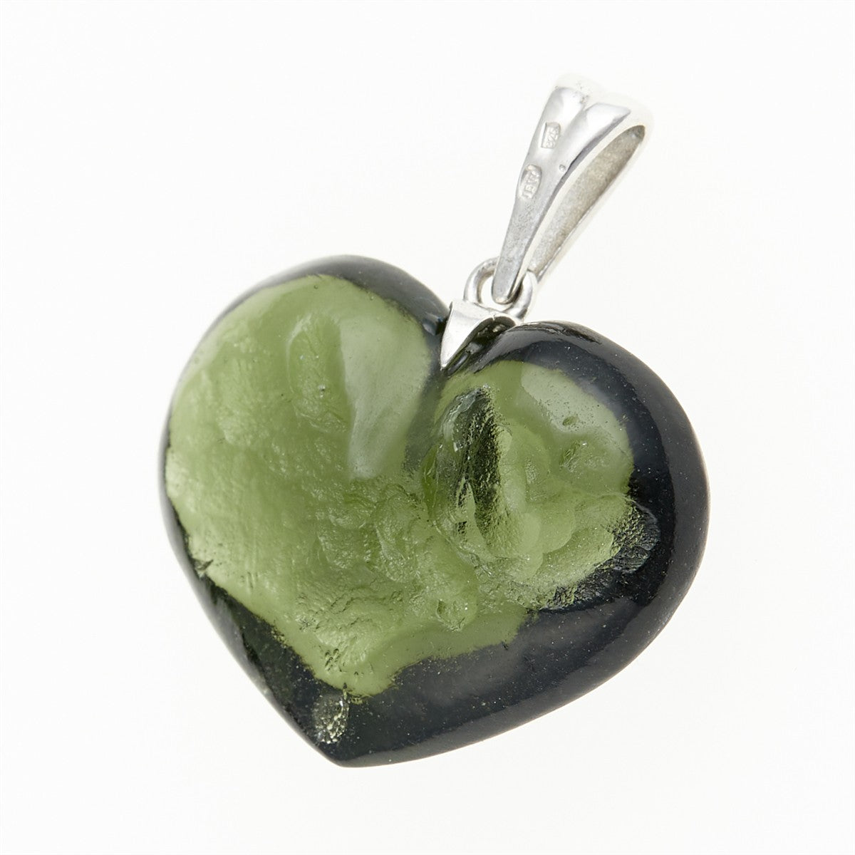 Silver pendant with a moldavite - heart - 26-333