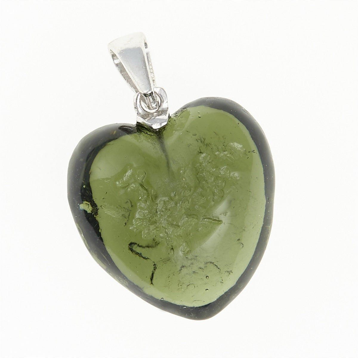 Silver pendant with a moldavite - heart - 26-334