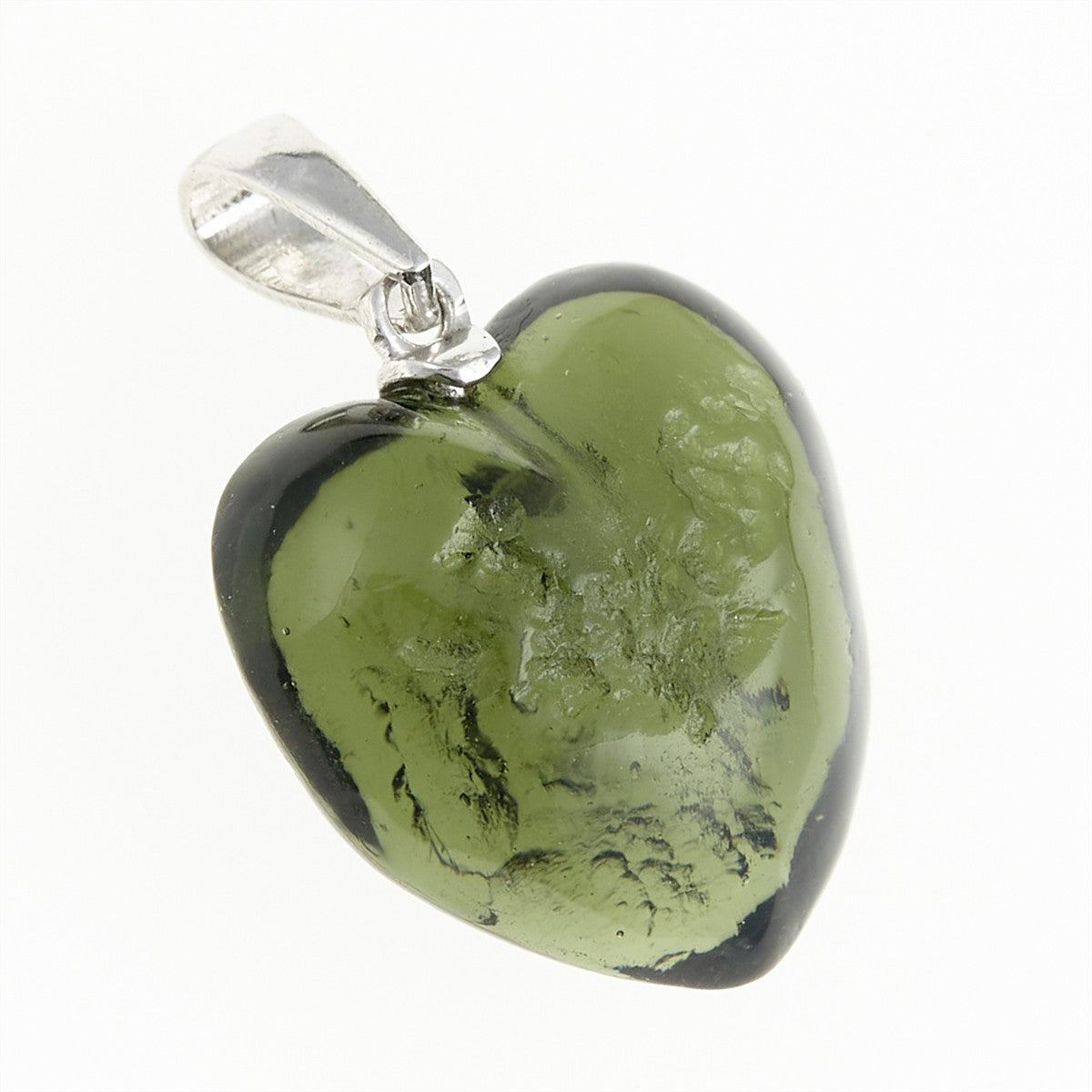 Silver pendant with a moldavite - heart - 26-334