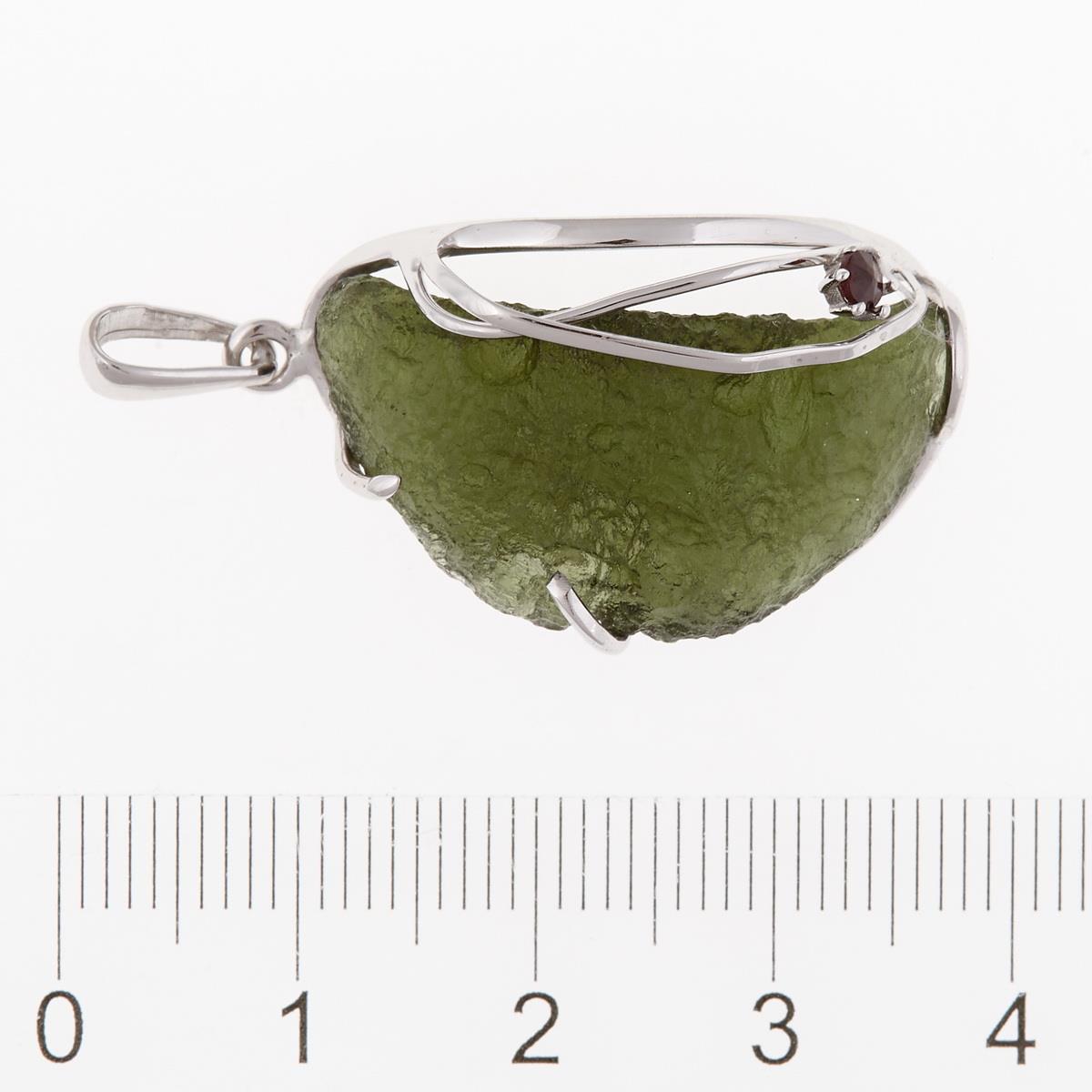 Golden pendant with a moldavite and garnet 7751