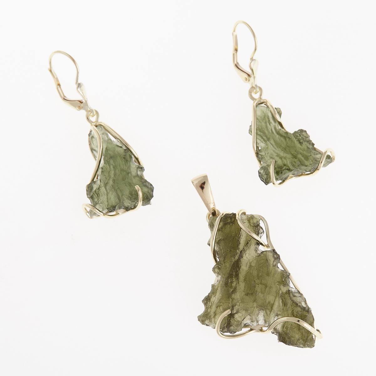 Golden set with moldavites 8621