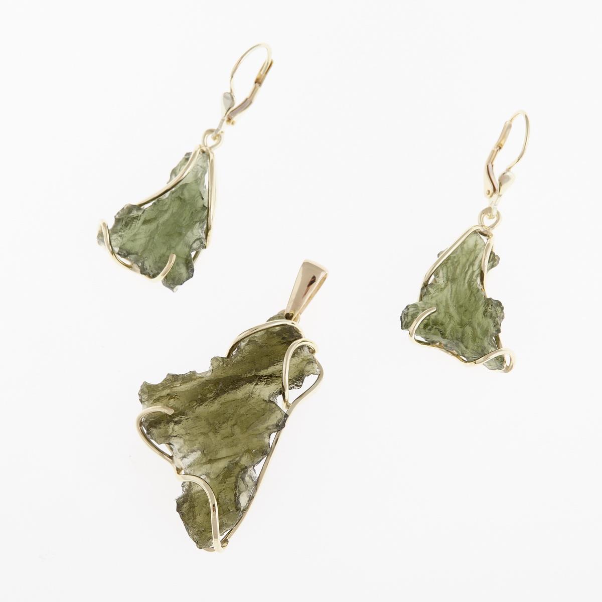 Golden set with moldavites 8621