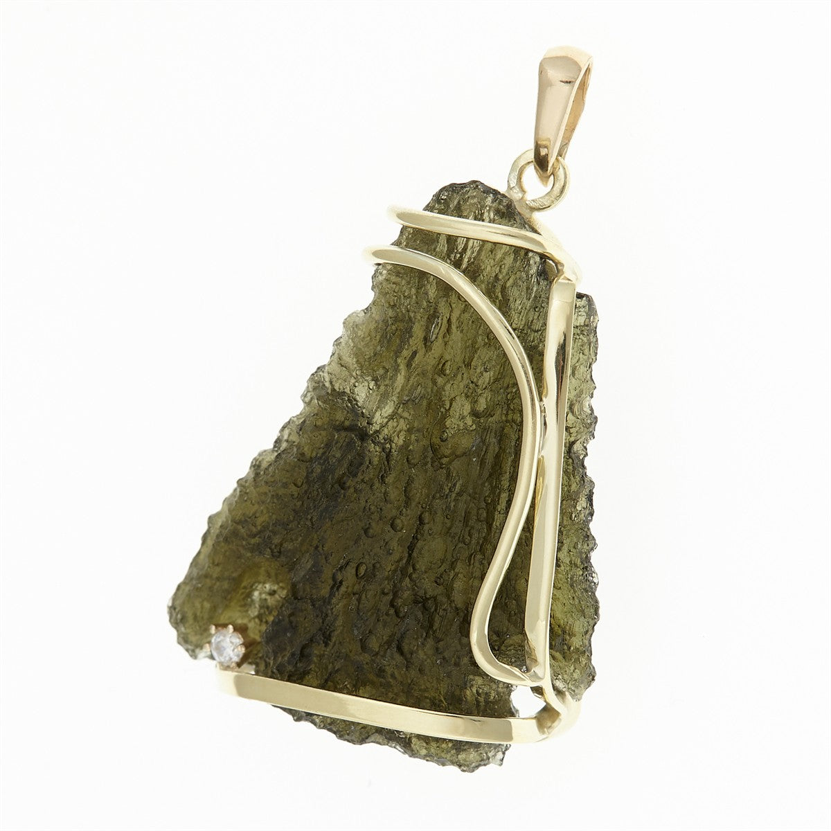Golden pendant with a moldavite and zirconia 9489