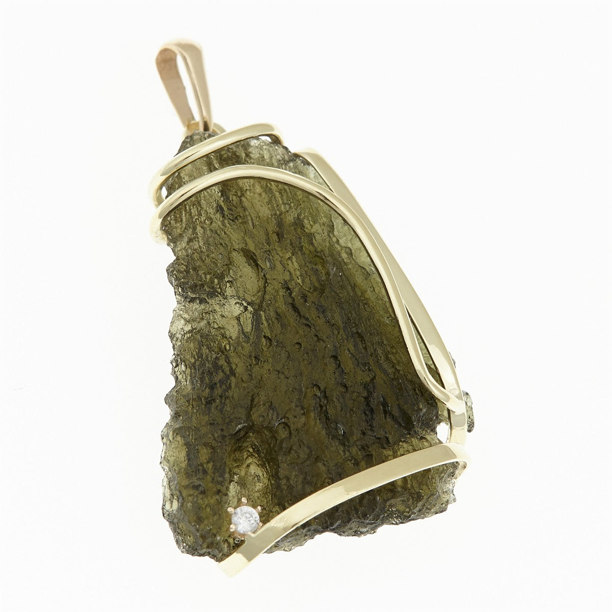 Golden pendant with a moldavite and zirconia 9489