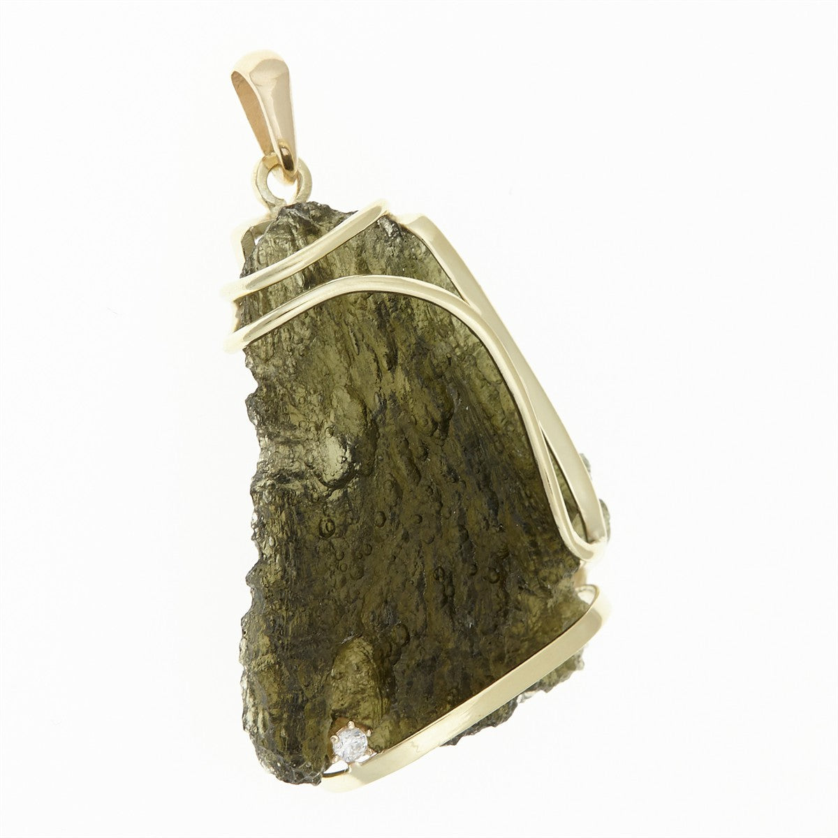 Golden pendant with a moldavite and zirconia 9489