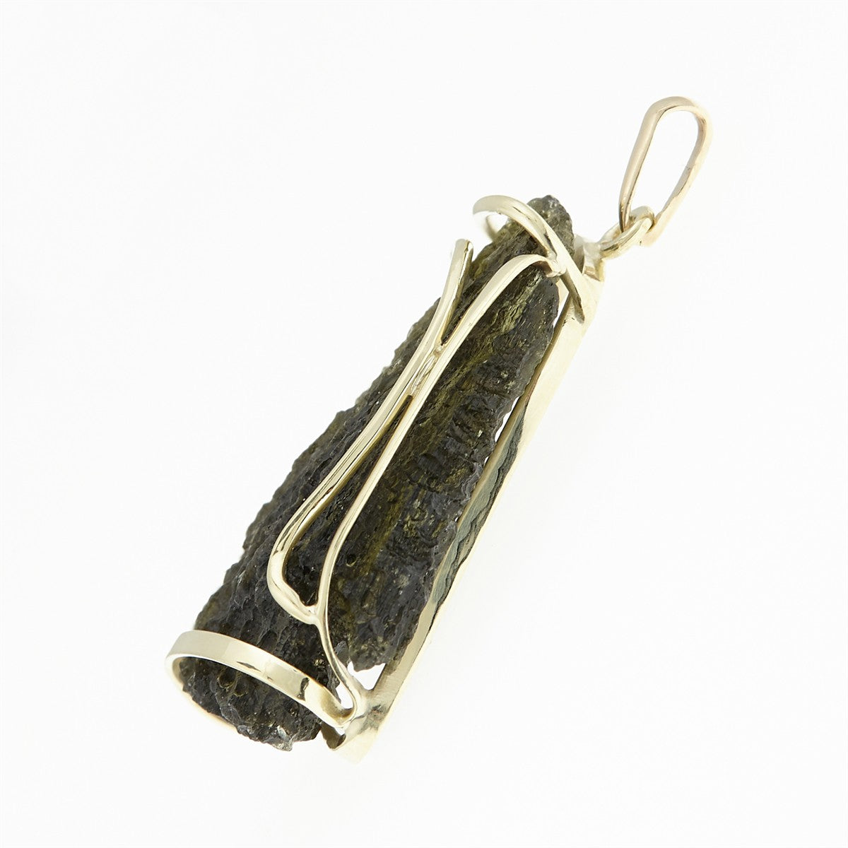 Golden pendant with a moldavite and zirconia 9489