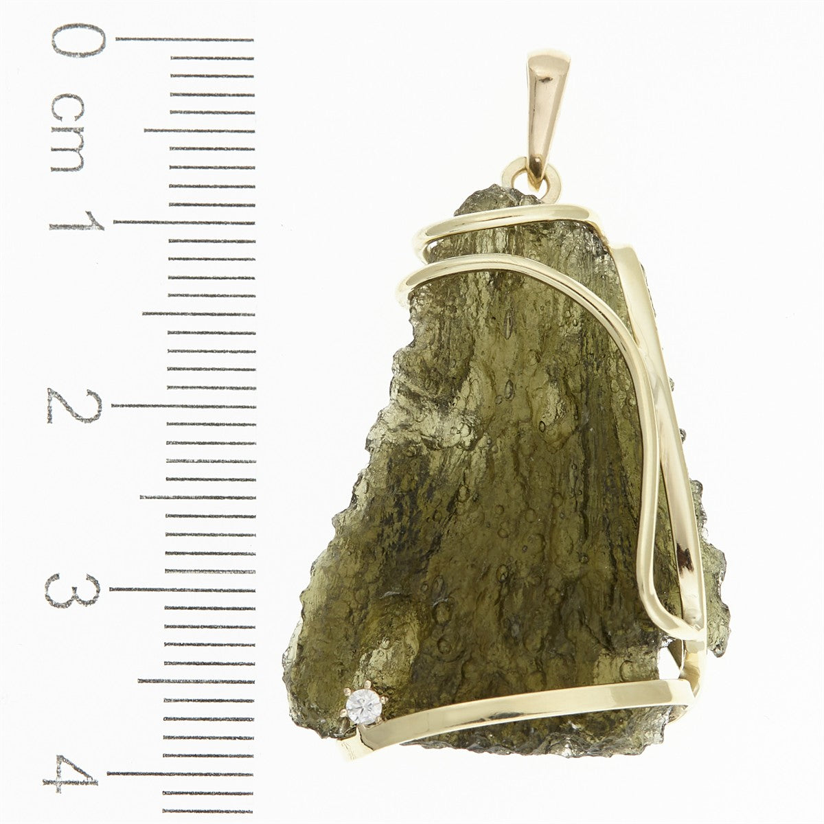 Golden pendant with a moldavite and zirconia 9489