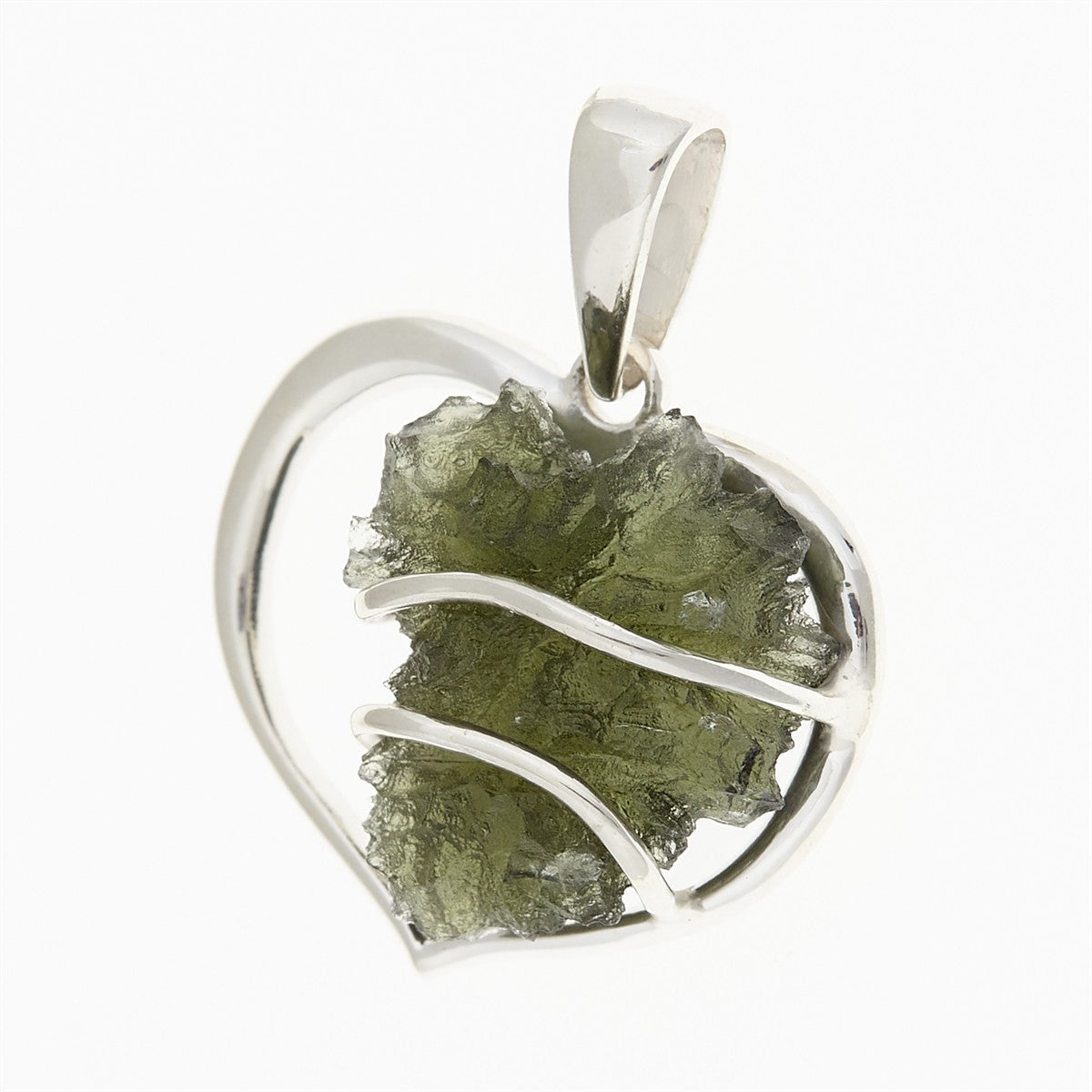 Silver pendant with moldavite – heart 9525