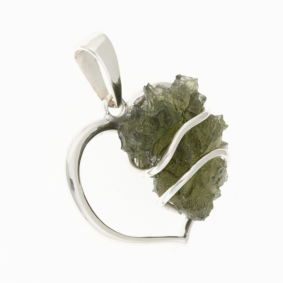 Silver pendant with moldavite – heart 9525