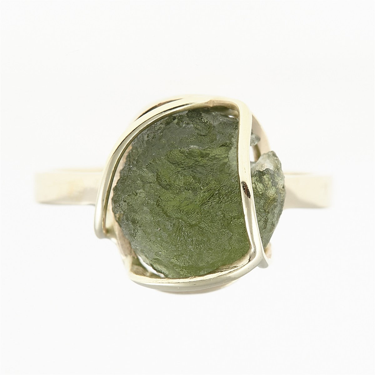 Golden ring with moldavite 25-002