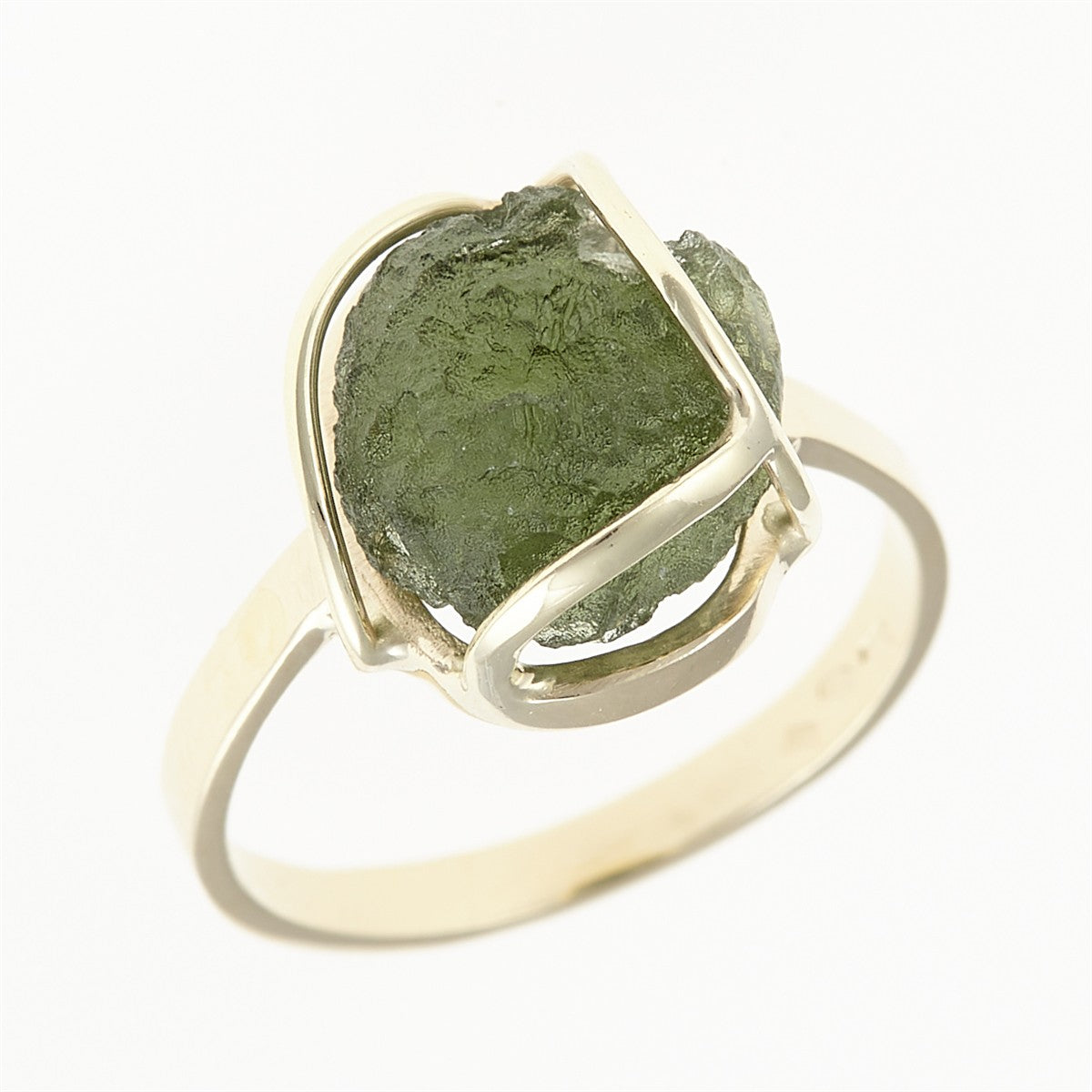 Golden ring with moldavite 25-002