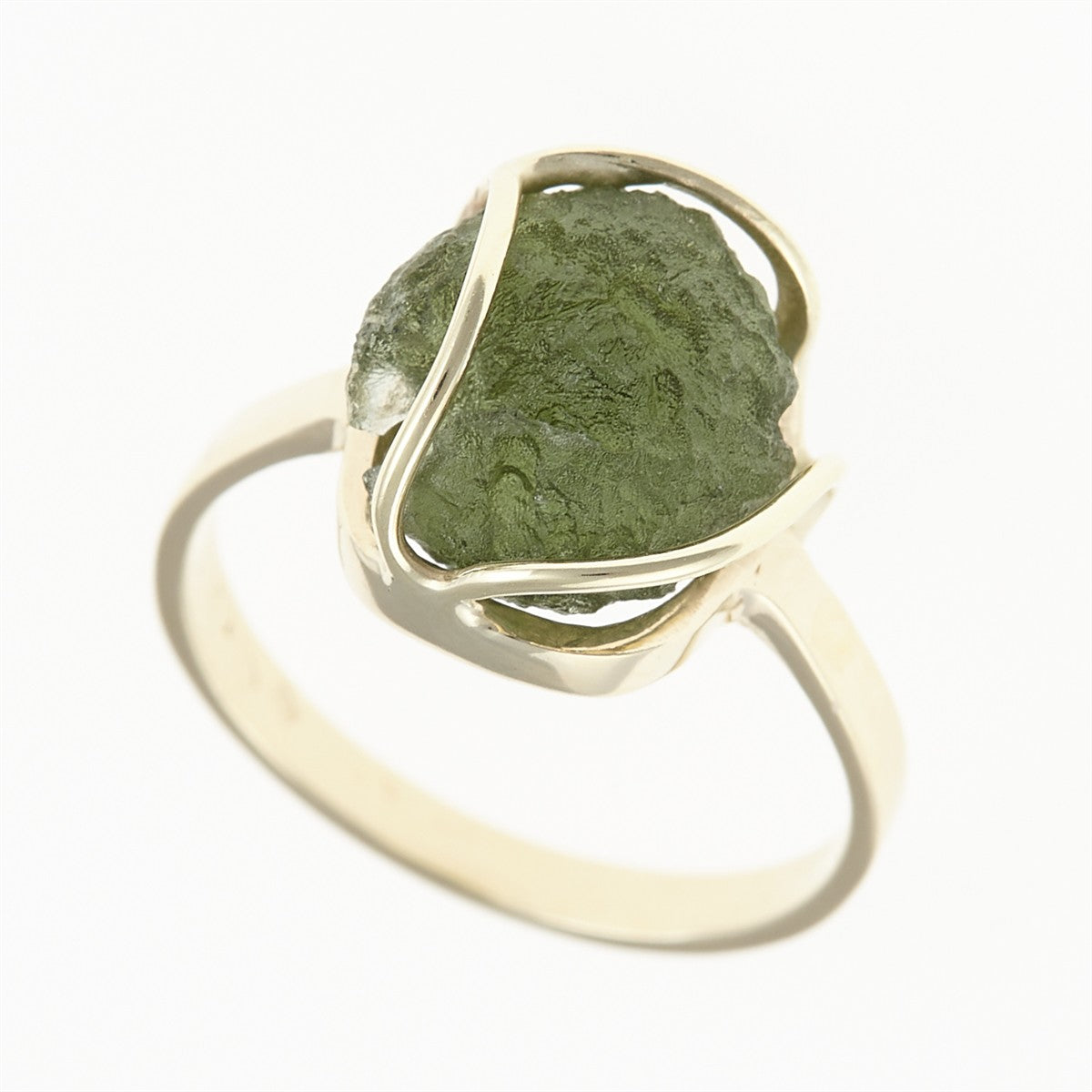 Golden ring with moldavite 25-002