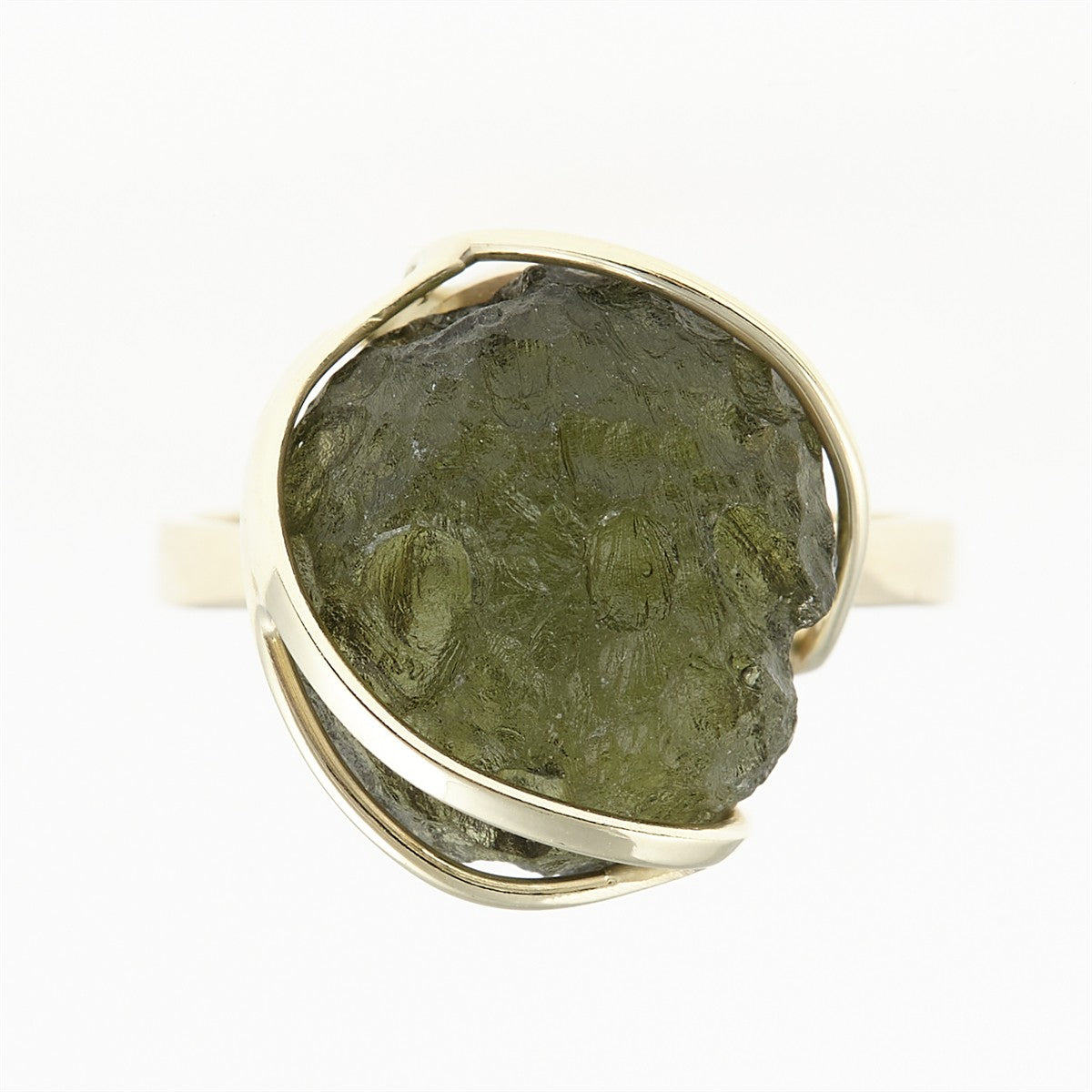 Golden ring with moldavite 25-003
